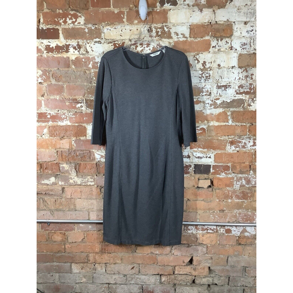 Liz Claiborne Sweater Dress Womens Large Gray Solid Long Sleeve Rear Zip Stretch